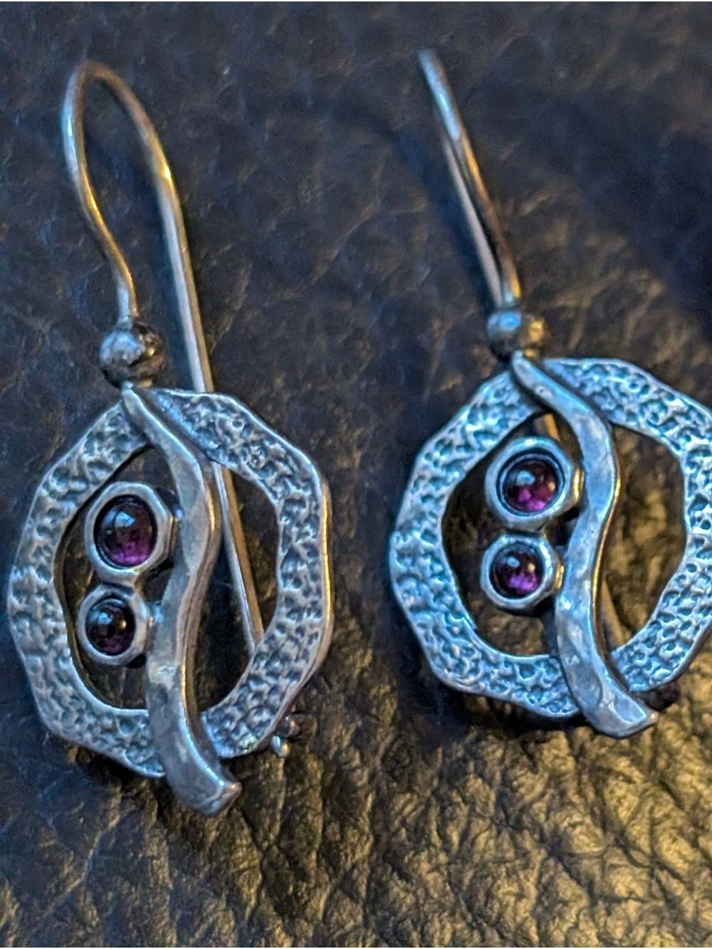 Artisan Handcrafted 925 Sterling Silver Dangle Earrings Textured Modernist - Picture 7 of 10